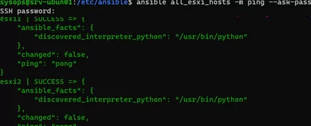 ansible ping vmware esxi
