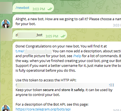 Create New Telegram bot with BotFather