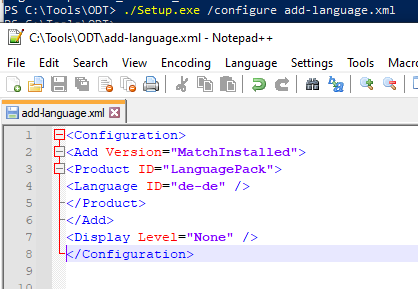 deploy Microsoft Office language pacj with ODT command