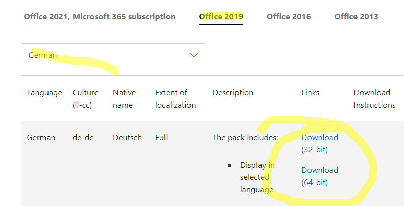 Download Microsoft Office language pack