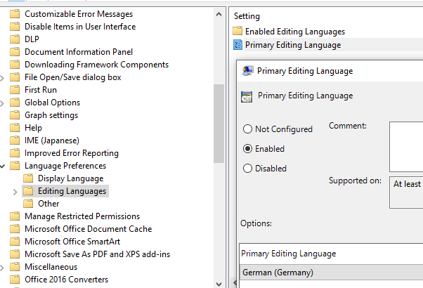 Office GPO: Primary Editing Language