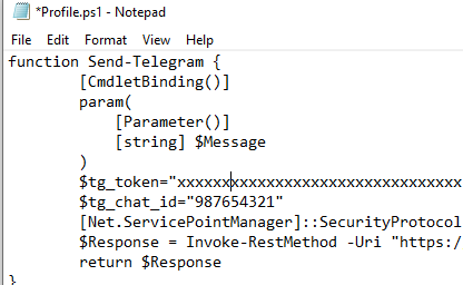PowerShell function to send a Telegram message 