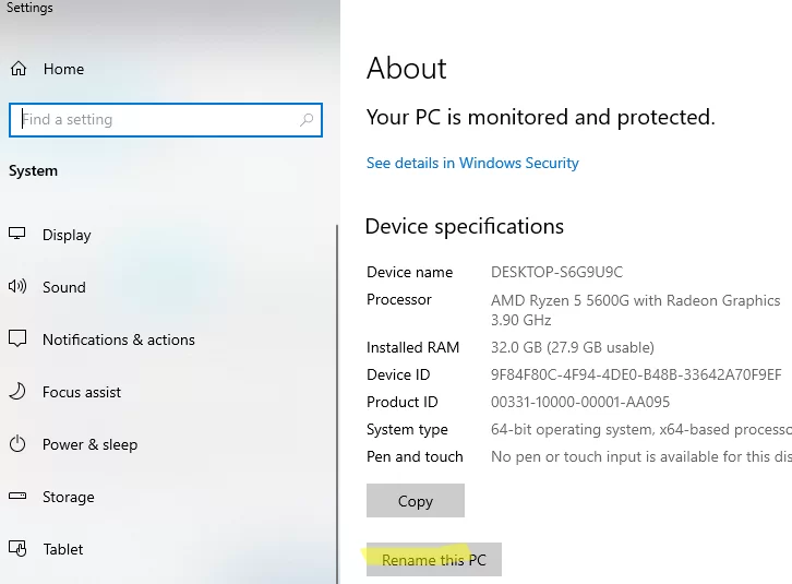 Rename this PC from Windows Settings app