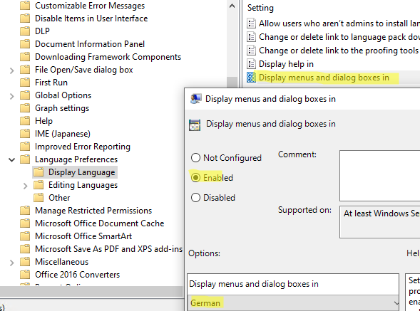 Set Office Display language with Group Policy 