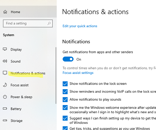 Enable the Action Center on Windows