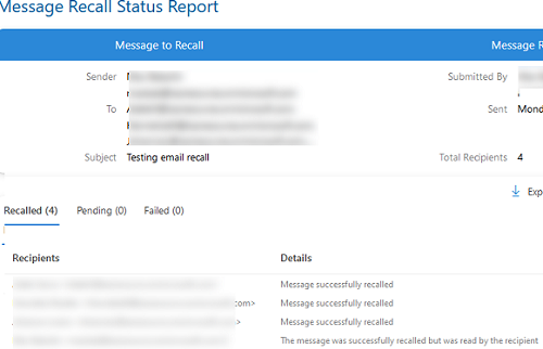 Message Recall Status Report in Exchange 