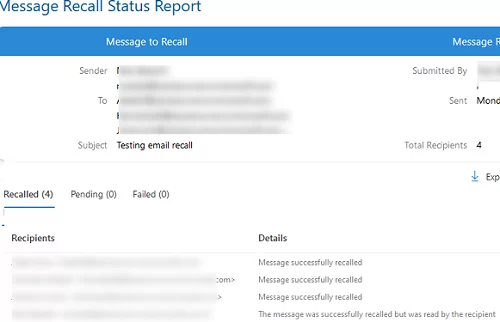 Message Recall Status Report in Exchange 