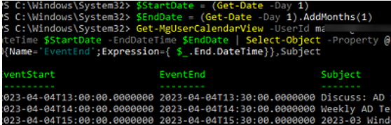 PowerShell: Get all calendar events for a specific Exchange user