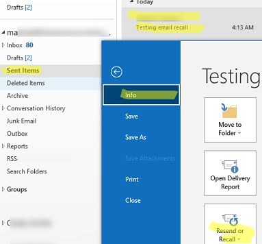 Recall email message in Outlook desktop app