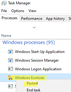 restart Windows Explorer process