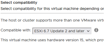 Select VM hardware version