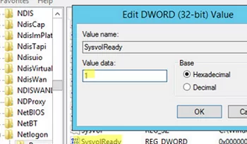 sysvolready registry key - enable sysvol folder
