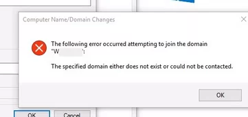 The specified domain either does not exist or could not be contacted: Cant' join Windows to domain