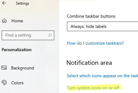 Turn system icons on or off