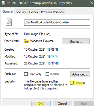 Unblock ISO file downloaded from Internet