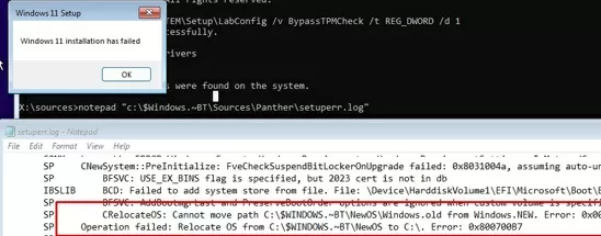Check Windows install error in setuperr.log