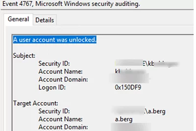 EventID 4767 A user account was unlocked