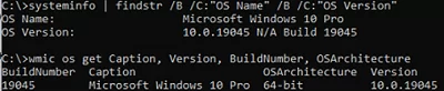 Find windows OS version and build from command line