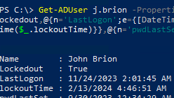 Get-ADUser - get lockouttime