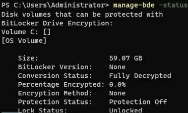 Manage-bde command: disable the BitLocker drive encryption
