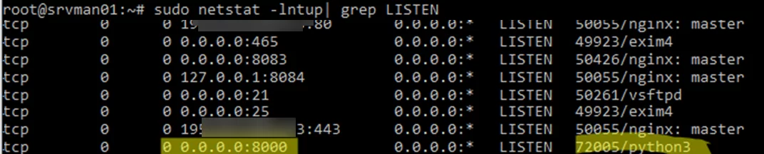 netstat -lntup: list open ports in Linux