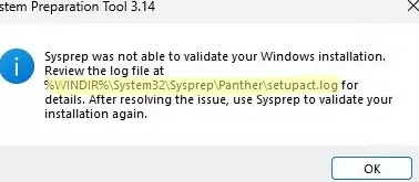 Sysprep error: cantvalidate your Windows installation