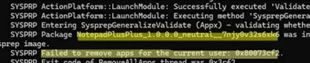 sysprep error: failed to remove store app for current user