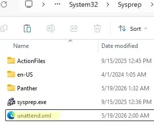 Copy unattend.xml to sysprep directory