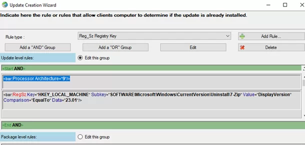 wsus package rule: chick if update istalled