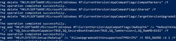 reg add entries to bypass windows 11 hw checks