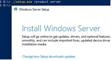 Upgrade to Windows 11 using setup.exe /product server 