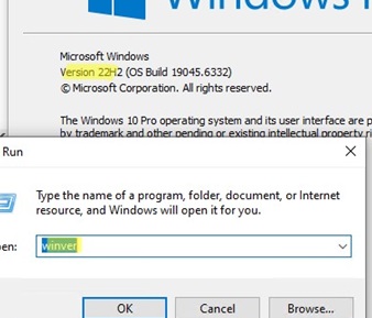 winver cmd - check Windows build