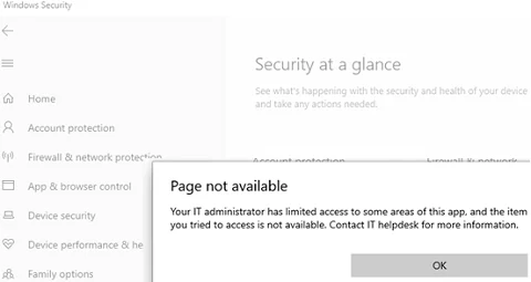 your it administrator has limited access to some areas of this app windows 11 defender