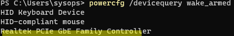 which devices can wake the computer out of sleep: powercfg /devicequery wake_armed 
