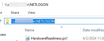 Copy the HardwareReadiness.ps1 file to the domain controller's NETLOGON share