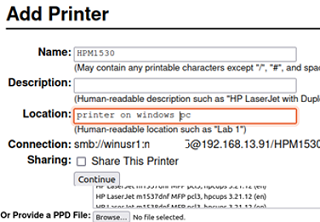 CUPS: set printer name and description