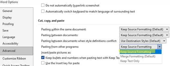 Keep Source Formatting when paste into Microsoft Word