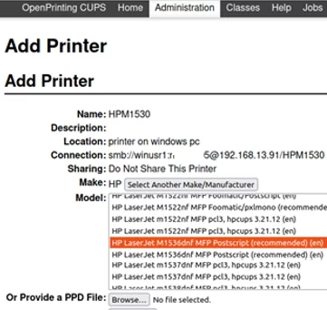 Select printer driver