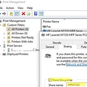 Shared printer on Windows print server