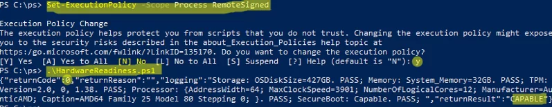 Using Windows 11 Hardware Readiness PowerShell script 