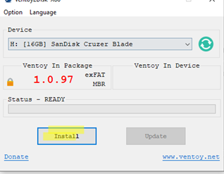 Write Ventoy bootloader to Multiboot USB Drive 