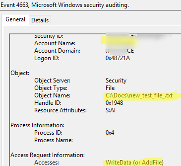 Detailed object access activity properties in the audit log