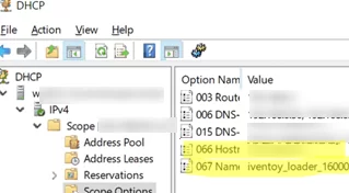 DHCP options for PXE boot