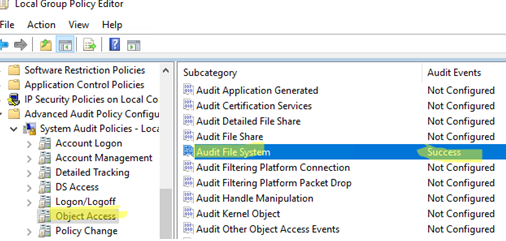 Enable 'Audit File System' policy on Windows