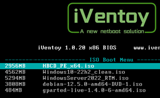 iVentoy Network Boot menu - select ISO image