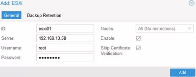 Add ESXi host connection settings