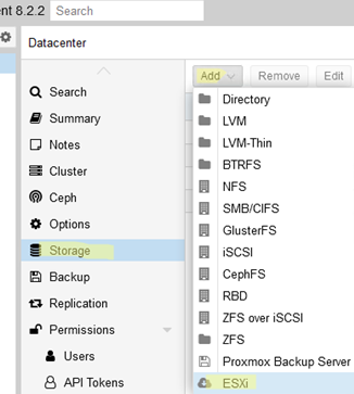 Add ESXi storage on Proxmox