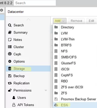 Add ESXi storage on Proxmox