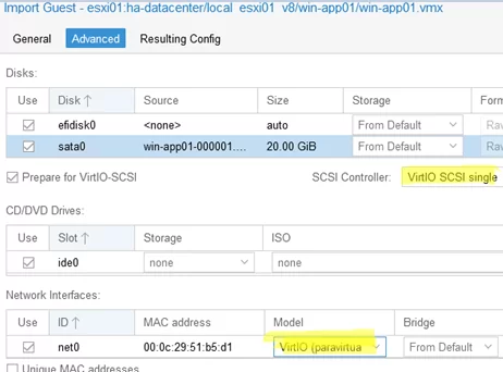 Add VirtIO SCSI controller and paravirtualized network interface