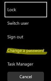 Change a Password from Windows security screen